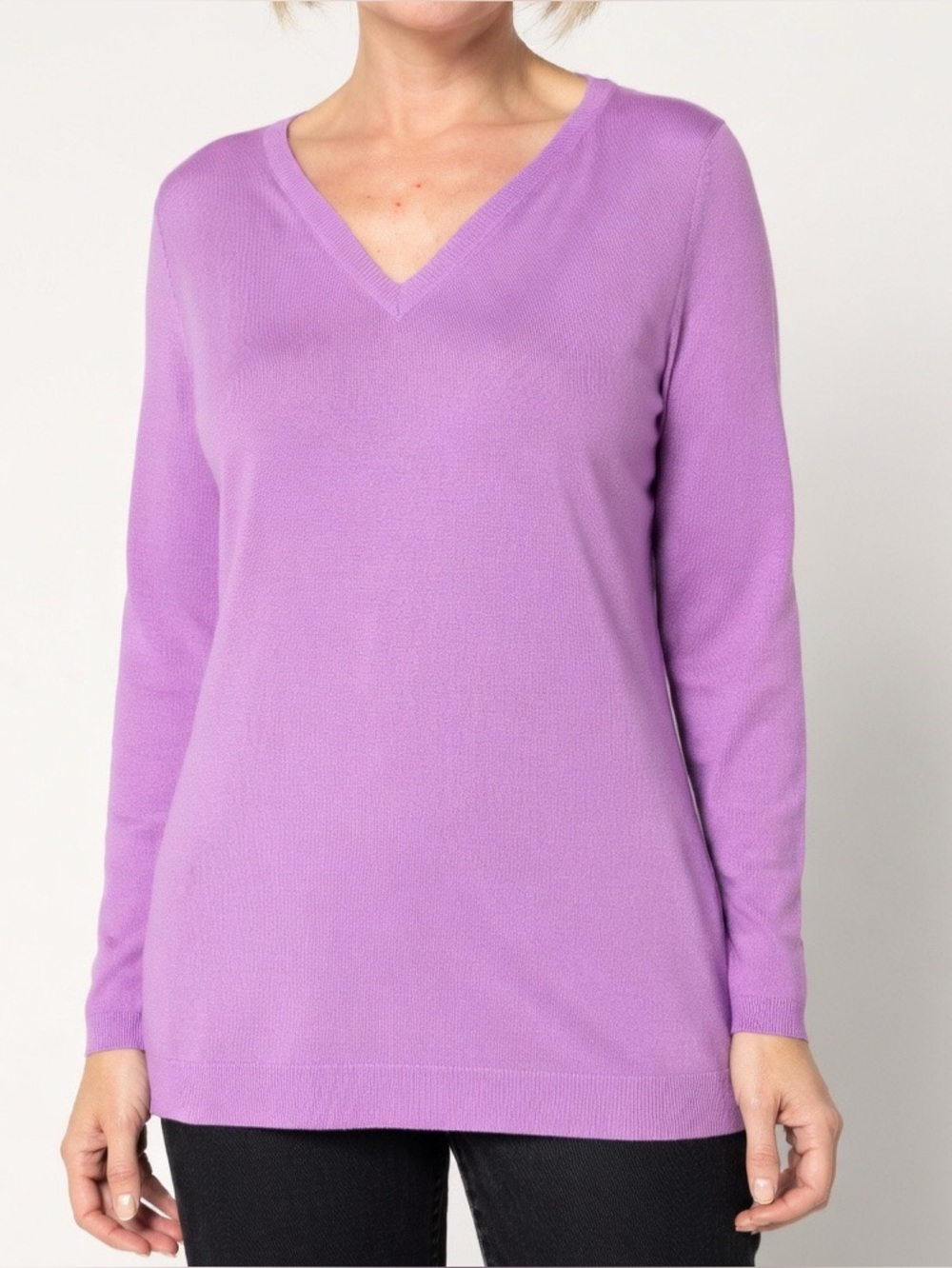 New purple Denim & Co. Essentials Favorite Jersey V-Neck Top / Large
